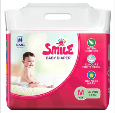 SMC Smile Belt System Baby Diaper (Size-M) (4-9kg) (26Pcs)